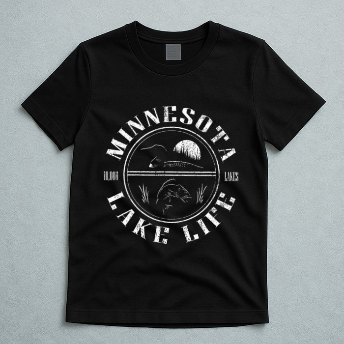 Minnesota Lake Life With Loon Walleye And Sunset T-Shirt