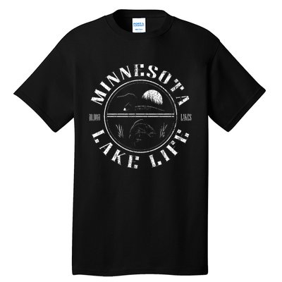 Minnesota Lake Life With Loon Walleye And Sunset Tall T-Shirt