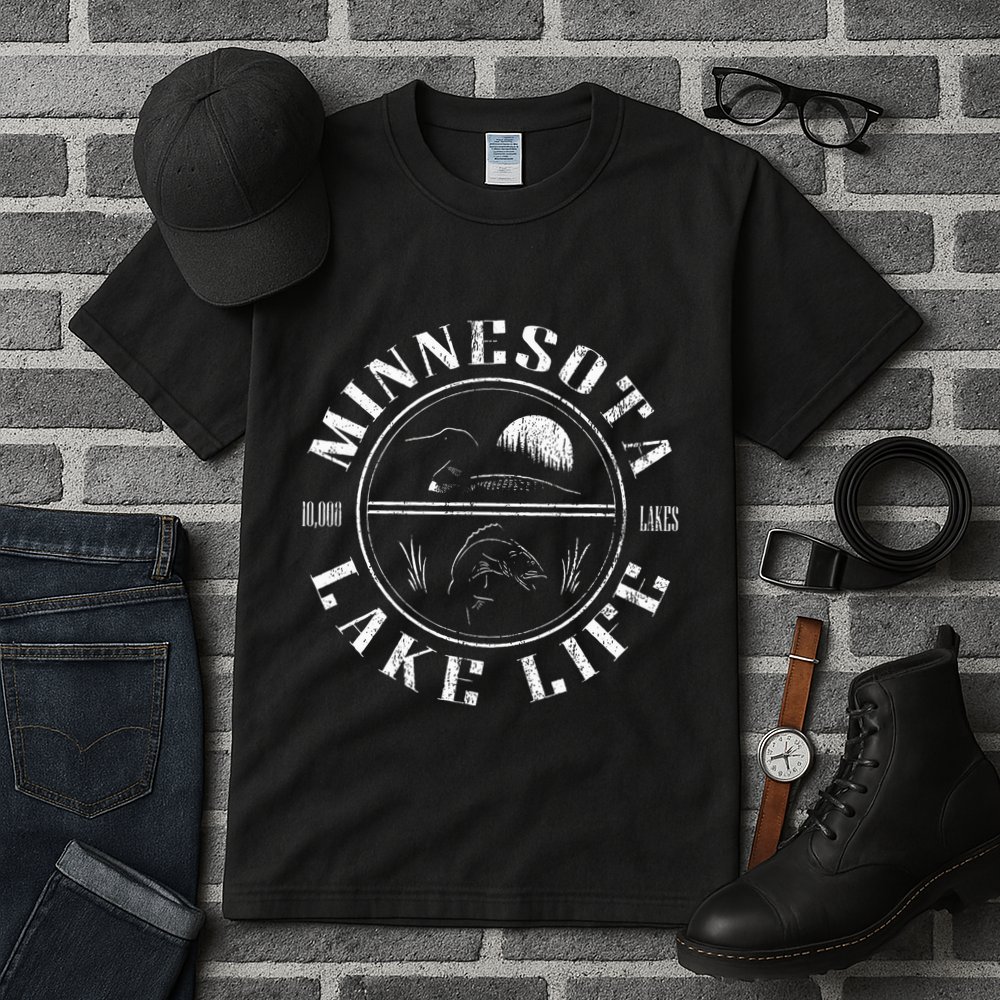 Minnesota Lake Life With Loon Walleye And Sunset Tall T-Shirt