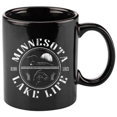 Minnesota Lake Life With Loon Walleye And Sunset 11oz C Handle Ceramic Mug