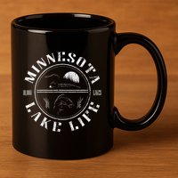 Minnesota Lake Life With Loon Walleye And Sunset 11oz C Handle Ceramic Mug