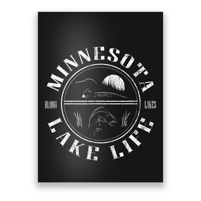 Minnesota Lake Life With Loon Walleye And Sunset Poster