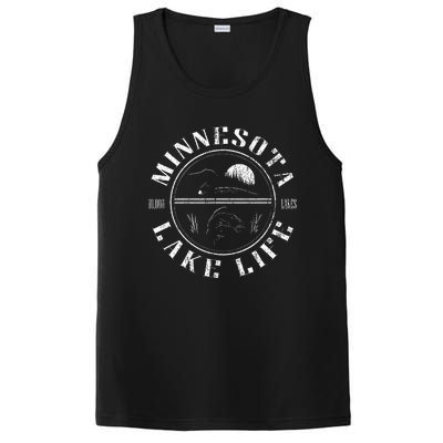 Minnesota Lake Life With Loon Walleye And Sunset PosiCharge Competitor Tank