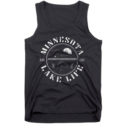 Minnesota Lake Life With Loon Walleye And Sunset Tank Top