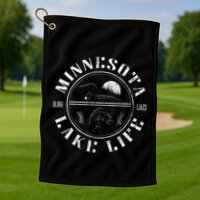 Minnesota Lake Life With Loon Walleye And Sunset Golf Towel