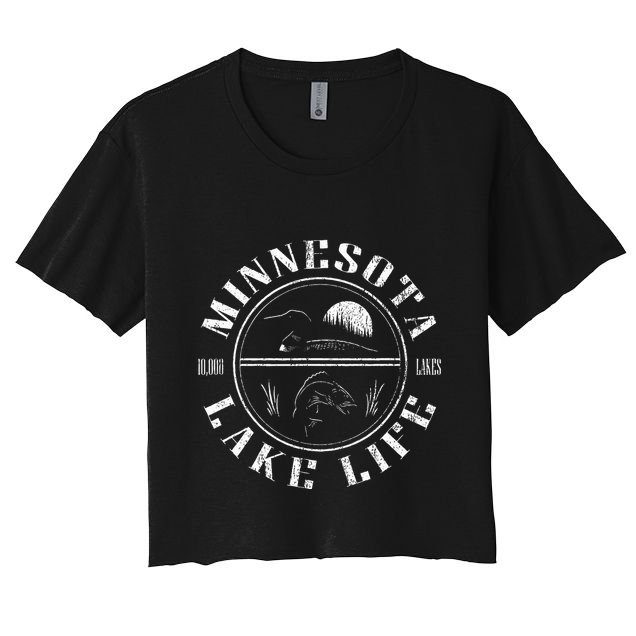 Minnesota Lake Life With Loon Walleye And Sunset Crop Top