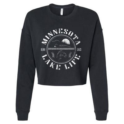 Minnesota Lake Life With Loon Walleye And Sunset Cropped Pullover Crew