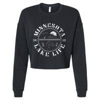 Minnesota Lake Life With Loon Walleye And Sunset Cropped Pullover Crew