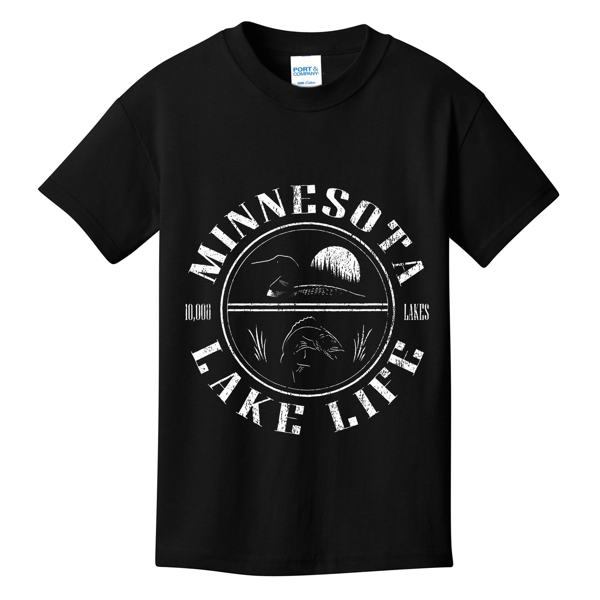 Minnesota Lake Life With Loon Walleye And Sunset Kids T-Shirt