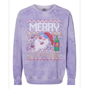 Merry Litmas Lit Santa Claus Wine Ugly Christmas Sweater Gift Colorblast Crewneck Sweatshirt