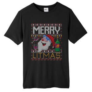 Merry Litmas Lit Santa Claus Wine Ugly Christmas Sweater Gift Tall Fusion ChromaSoft Performance T-Shirt