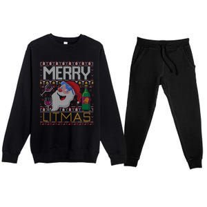 Merry Litmas Lit Santa Claus Wine Ugly Christmas Sweater Gift Premium Crewneck Sweatsuit Set