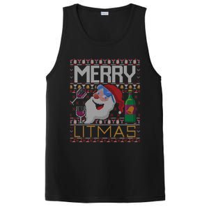 Merry Litmas Lit Santa Claus Wine Ugly Christmas Sweater Gift PosiCharge Competitor Tank