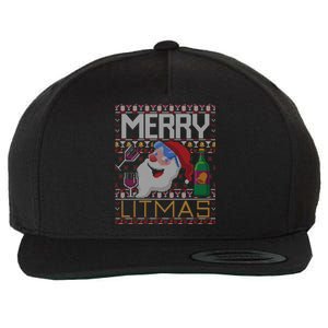 Merry Litmas Lit Santa Claus Wine Ugly Christmas Sweater Gift Wool Snapback Cap