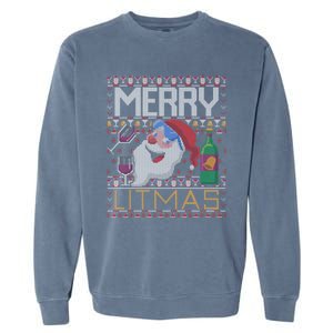 Merry Litmas Lit Santa Claus Wine Ugly Christmas Sweater Gift Garment-Dyed Sweatshirt