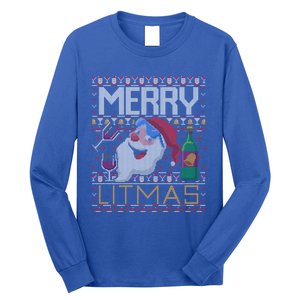 Merry Litmas Lit Santa Claus Wine Ugly Christmas Sweater Gift Long Sleeve Shirt