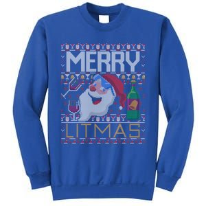 Merry Litmas Lit Santa Claus Wine Ugly Christmas Sweater Gift Sweatshirt