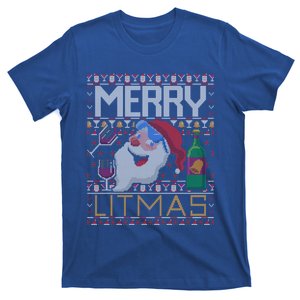 Merry Litmas Lit Santa Claus Wine Ugly Christmas Sweater Gift T-Shirt