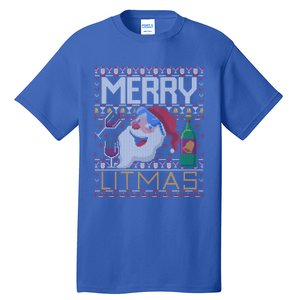 Merry Litmas Lit Santa Claus Wine Ugly Christmas Sweater Gift Tall T-Shirt