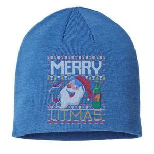 Merry Litmas Lit Santa Claus Wine Ugly Christmas Sweater Gift Sustainable Beanie