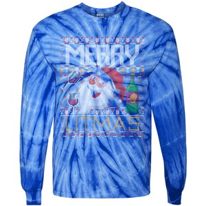 Merry Litmas Lit Santa Claus Wine Ugly Christmas Sweater Gift Tie-Dye Long Sleeve Shirt