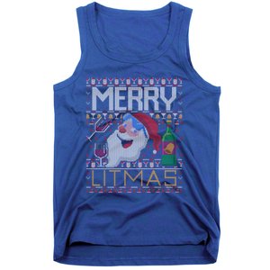 Merry Litmas Lit Santa Claus Wine Ugly Christmas Sweater Gift Tank Top