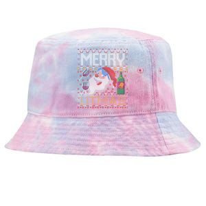 Merry Litmas Lit Santa Claus Wine Ugly Christmas Sweater Gift Tie-Dyed Bucket Hat