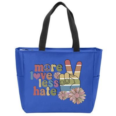 More Love Less Hate Retro Lgbt Pride Boho Flowers Support Gift Zip Tote Bag