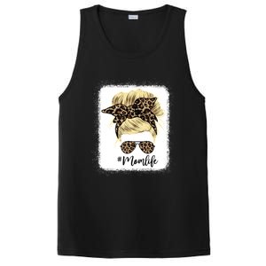 Mom Life Leopard Blank Messy Bun Blonde Hair Funny Gift PosiCharge Competitor Tank