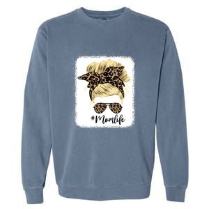 Mom Life Leopard Blank Messy Bun Blonde Hair Funny Gift Garment-Dyed Sweatshirt