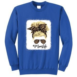 Mom Life Leopard Blank Messy Bun Blonde Hair Funny Gift Sweatshirt