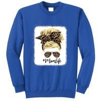 Mom Life Leopard Blank Messy Bun Blonde Hair Funny Gift Sweatshirt