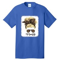 Mom Life Leopard Blank Messy Bun Blonde Hair Funny Gift Tall T-Shirt