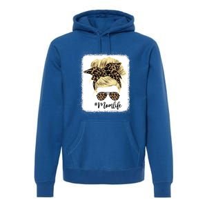 Mom Life Leopard Blank Messy Bun Blonde Hair Funny Gift Premium Hoodie