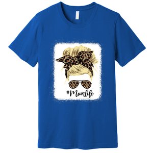 Mom Life Leopard Blank Messy Bun Blonde Hair Funny Gift Premium T-Shirt