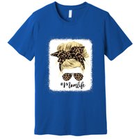 Mom Life Leopard Blank Messy Bun Blonde Hair Funny Gift Premium T-Shirt