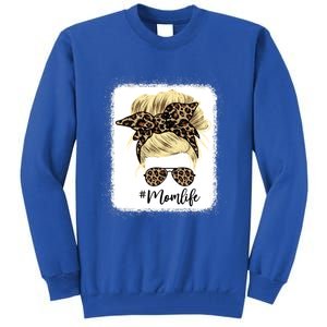 Mom Life Leopard Blank Messy Bun Blonde Hair Funny Gift Tall Sweatshirt