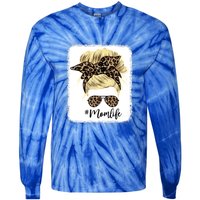 Mom Life Leopard Blank Messy Bun Blonde Hair Funny Gift Tie-Dye Long Sleeve Shirt