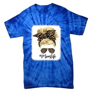 Mom Life Leopard Blank Messy Bun Blonde Hair Funny Gift Tie-Dye T-Shirt