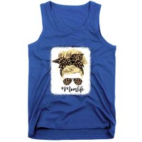 Mom Life Leopard Blank Messy Bun Blonde Hair Funny Gift Tank Top