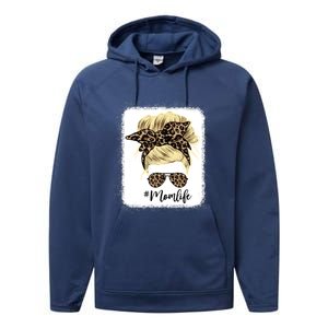 Mom Life Leopard Blank Messy Bun Blonde Hair Funny Gift Performance Fleece Hoodie