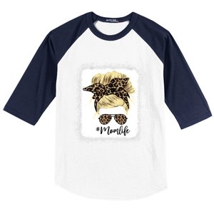 Mom Life Leopard Blank Messy Bun Blonde Hair Funny Gift Baseball Sleeve Shirt