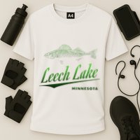 Minnesota Leech Lake With Walleye Fisherman Fishing Cooling Performance Crew T-Shirt