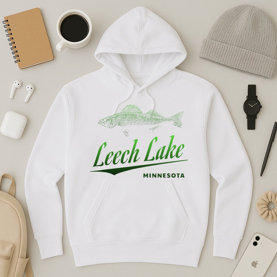 Minnesota Leech Lake With Walleye Fisherman Fishing Hoodie