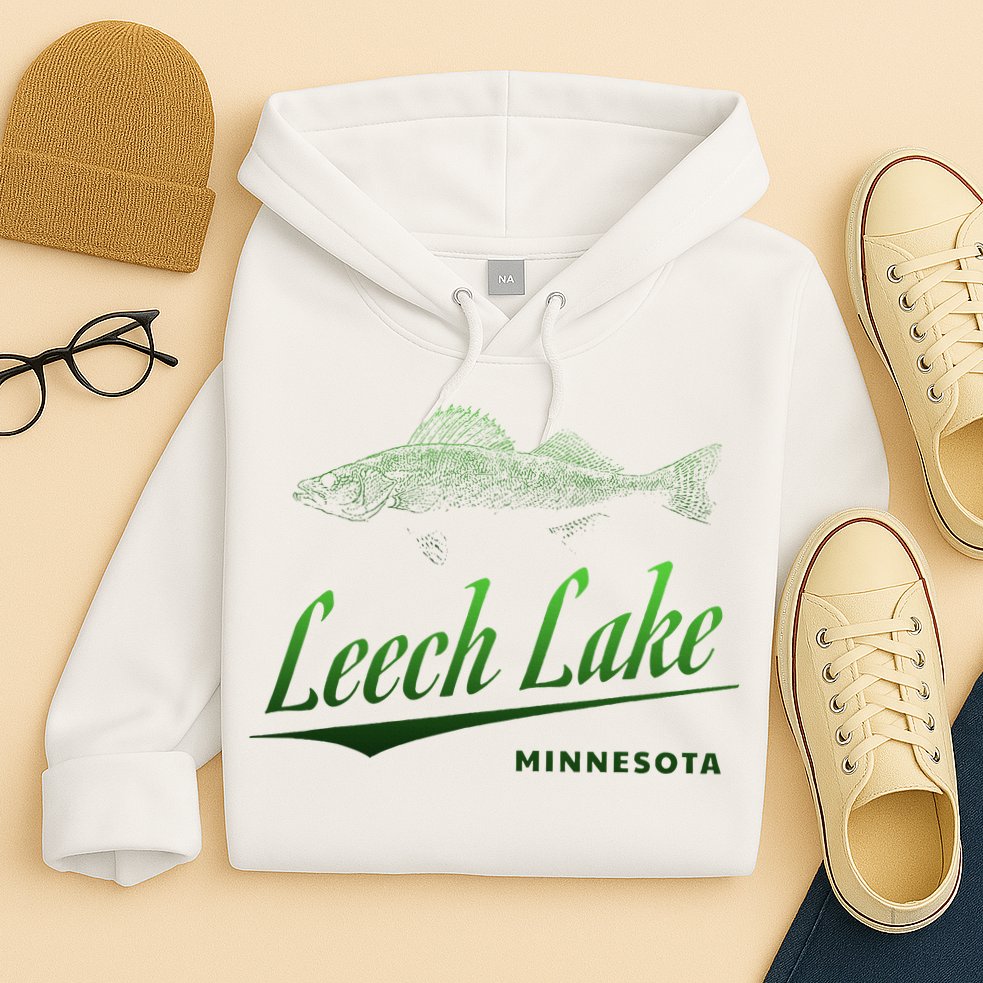Minnesota Leech Lake With Walleye Fisherman Fishing Hoodie