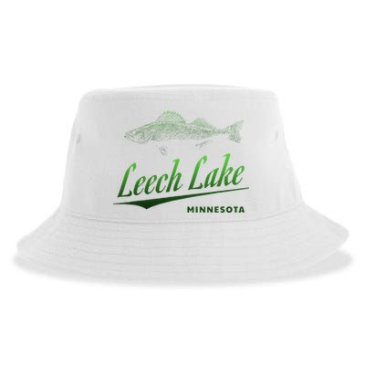 Minnesota Leech Lake With Walleye Fisherman Fishing Sustainable Bucket Hat