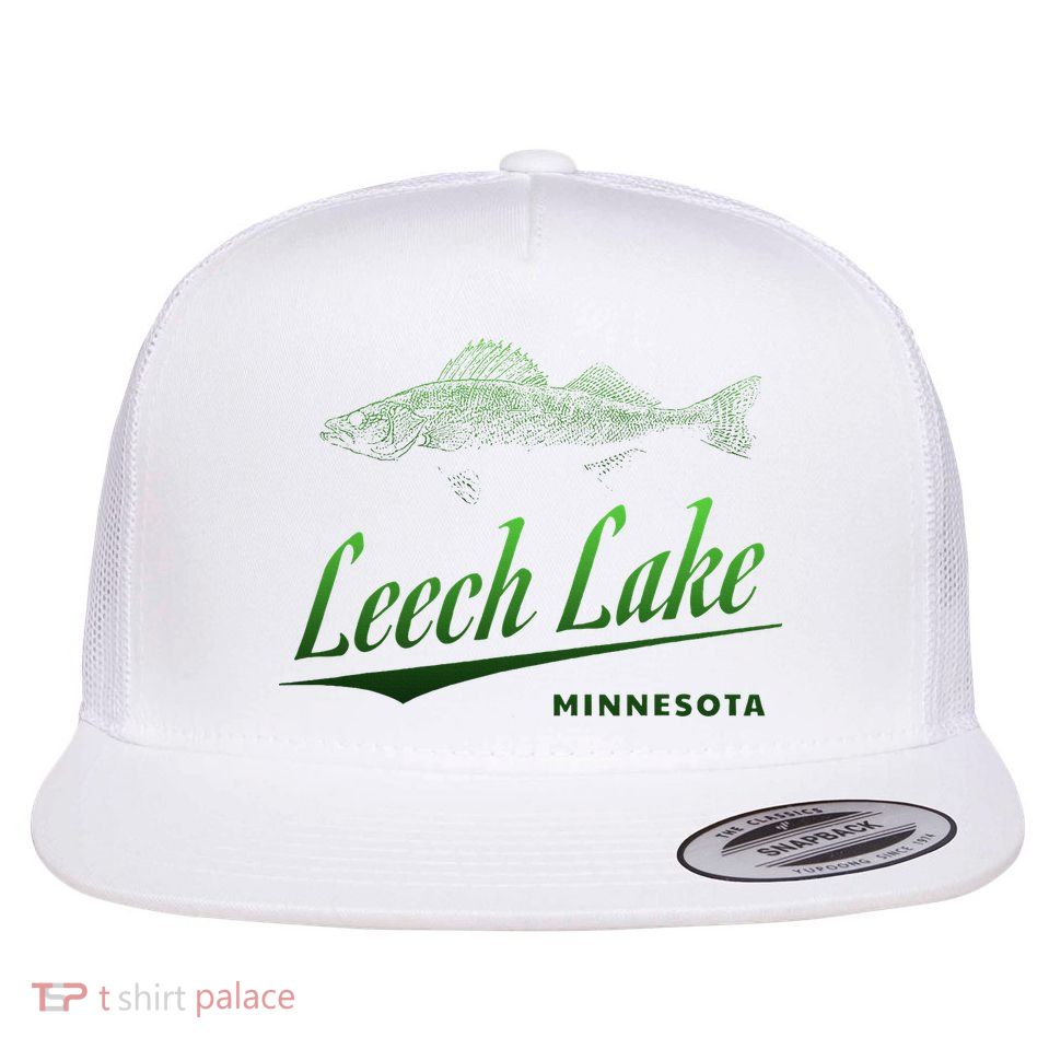 Minnesota Leech Lake With Walleye Fisherman Fishing Flatbill Hat