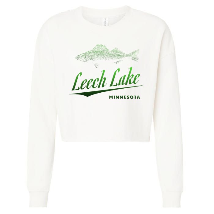 Minnesota Leech Lake With Walleye Fisherman Fishing Cropped Pullover Crew