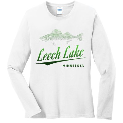 Minnesota Leech Lake With Walleye Fisherman Fishing Ladies Long Sleeve Shirt