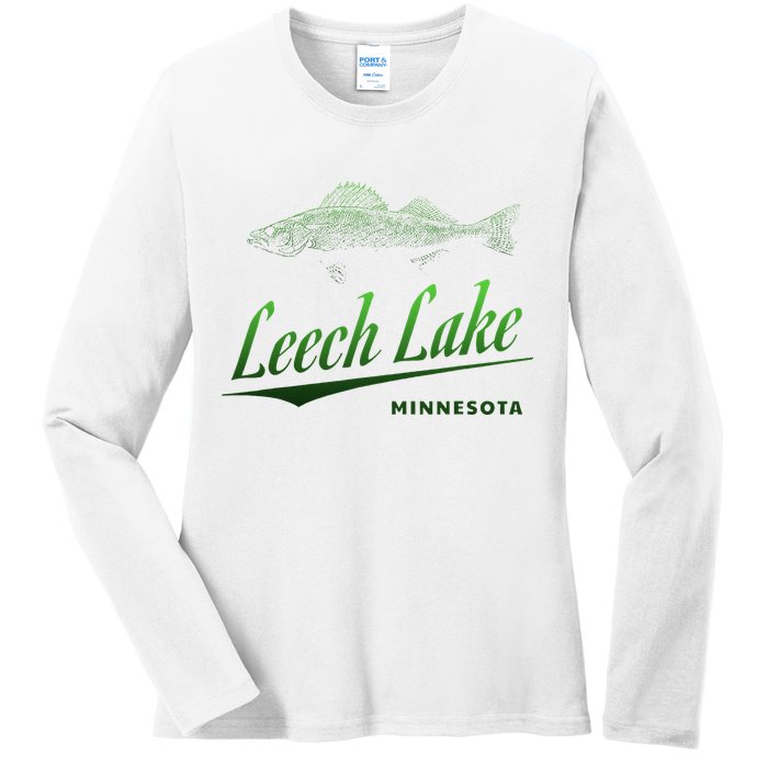 Minnesota Leech Lake With Walleye Fisherman Fishing Ladies Long Sleeve Shirt
